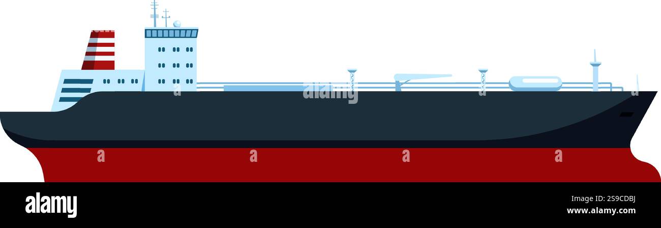 Vue latérale d'un grand pétrolier ou cargo naviguant sur l'océan, représentant le transport maritime, le commerce mondial et le transport d'énergie ou de fret Illustration de Vecteur