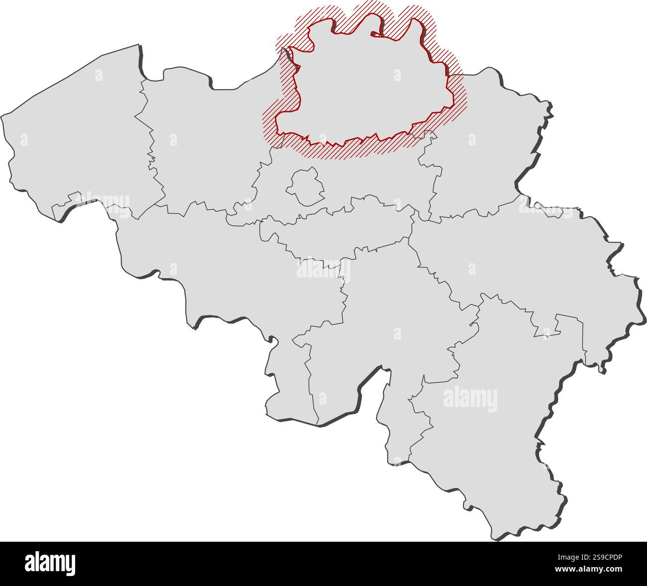 Carte de la Belgique avec les provinces, Anvers est mis en évidence par une éclosion. Illustration de Vecteur