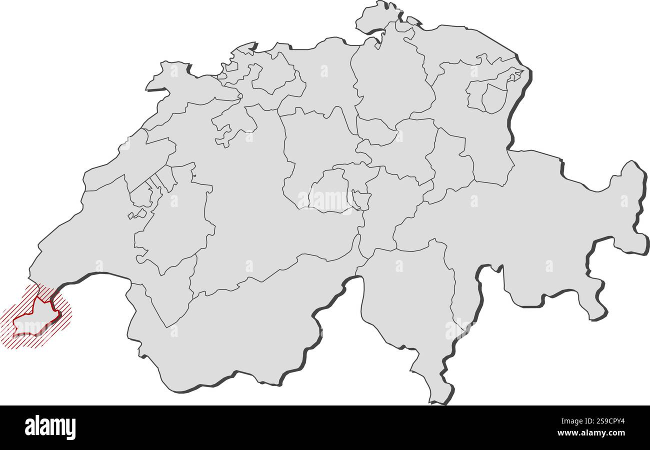 Carte du Swizerland avec les provinces, Genève est mis en évidence par une hachure. Illustration de Vecteur