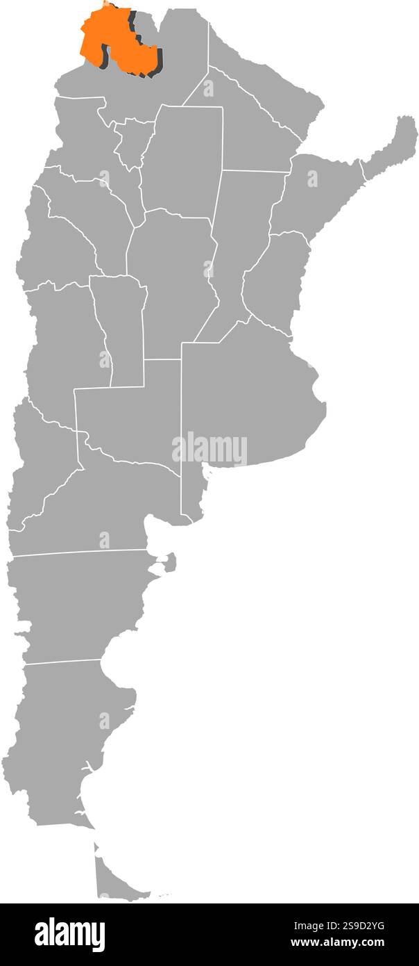 Carte de l'Argentine avec les provinces, Jujuy est surligné en orange. Illustration de Vecteur