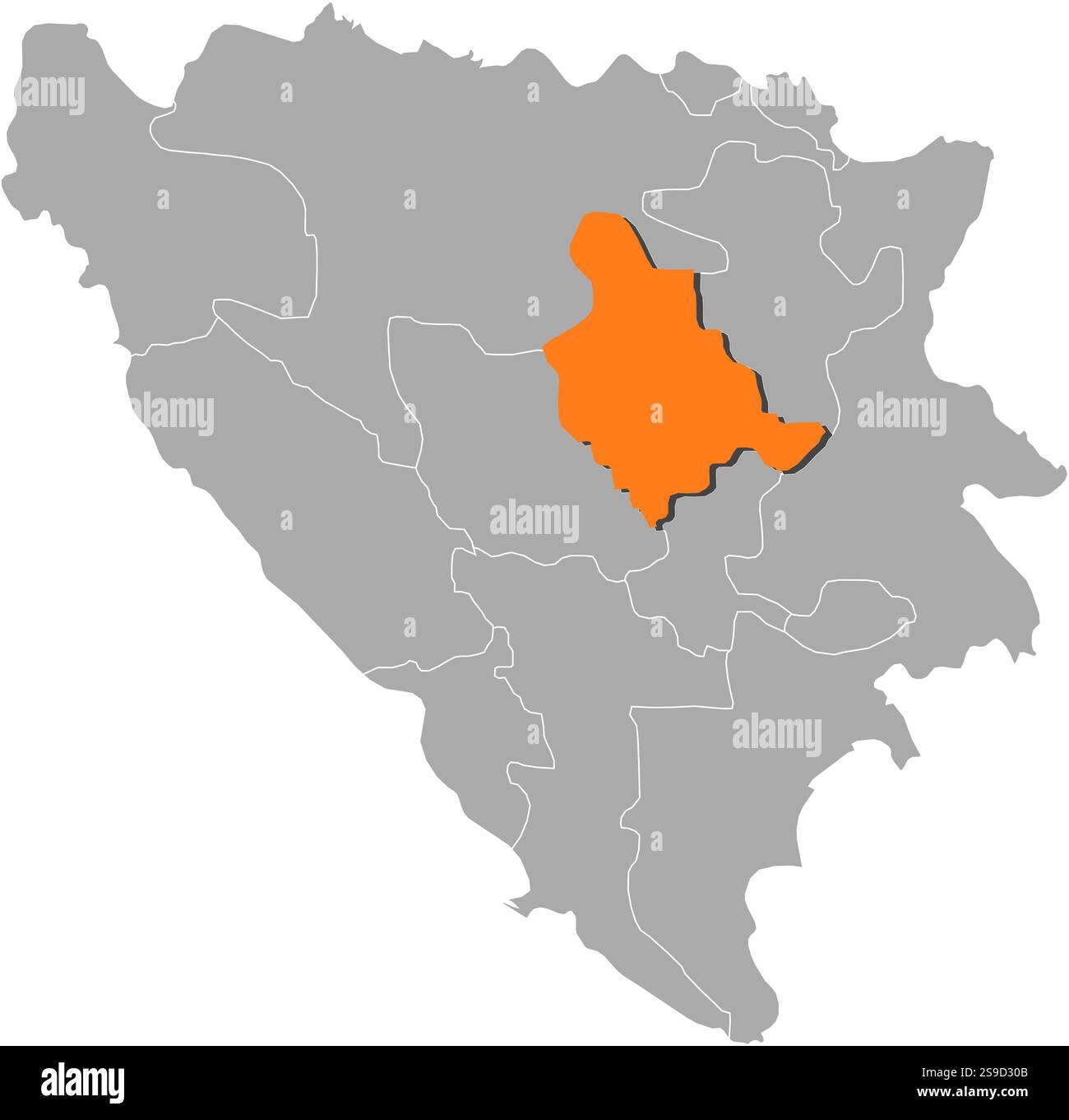 Carte de Bosnie-Herzégovine avec les provinces, Zenica-Doboj est surligné en orange. Illustration de Vecteur