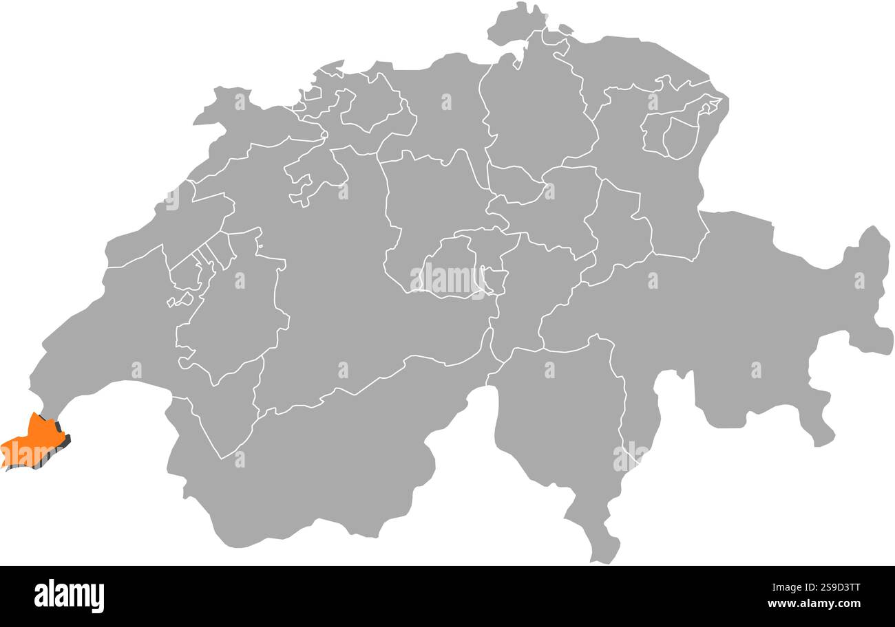 Carte du Swizerland avec les provinces, Genève est surlignée en orange. Illustration de Vecteur