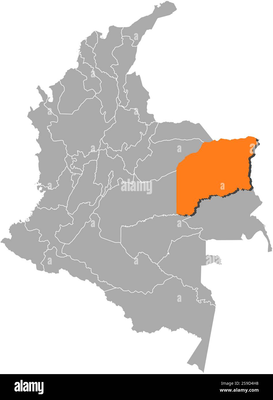 Carte de Colombie avec les provinces, Vichada est surligné en orange. Illustration de Vecteur