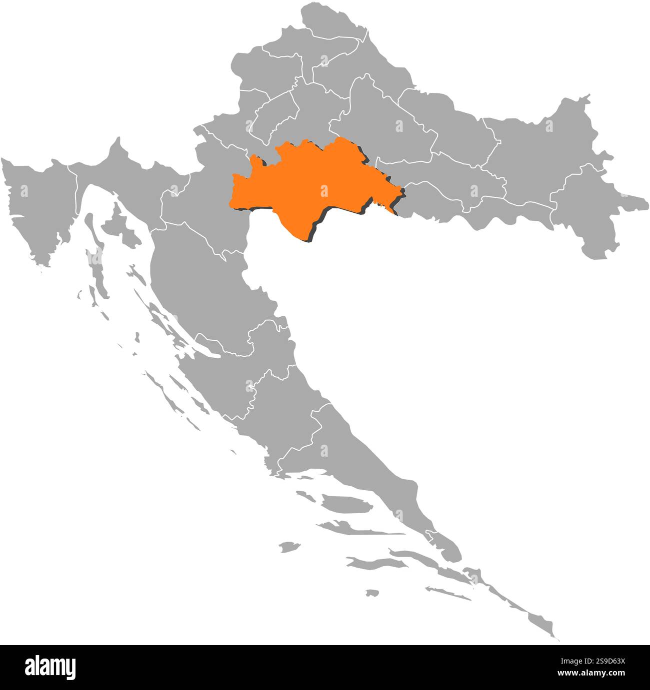 Carte de Croatie avec les provinces, Sisak-Moslavina est surligné en orange. Illustration de Vecteur