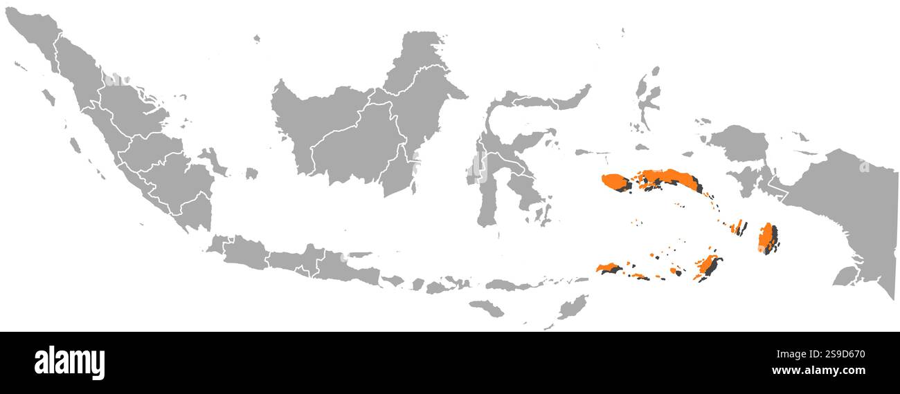 Carte de l'Indonésie avec les provinces, Maluku est surligné en orange. Illustration de Vecteur