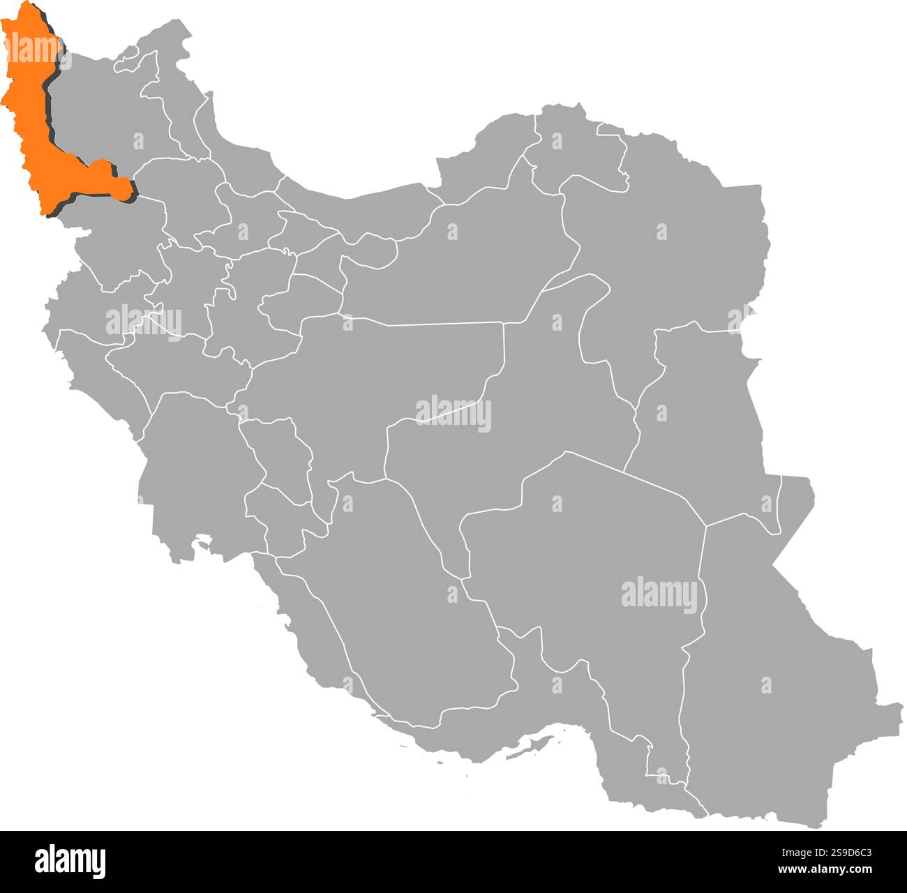Carte de l'Iran avec les provinces, Azerbaïdjan occidental est surligné en orange. Illustration de Vecteur Carte de l'Iran avec les provinces, Azerbaïdjan occidental est surligné en orange. Illustration de Vecteur