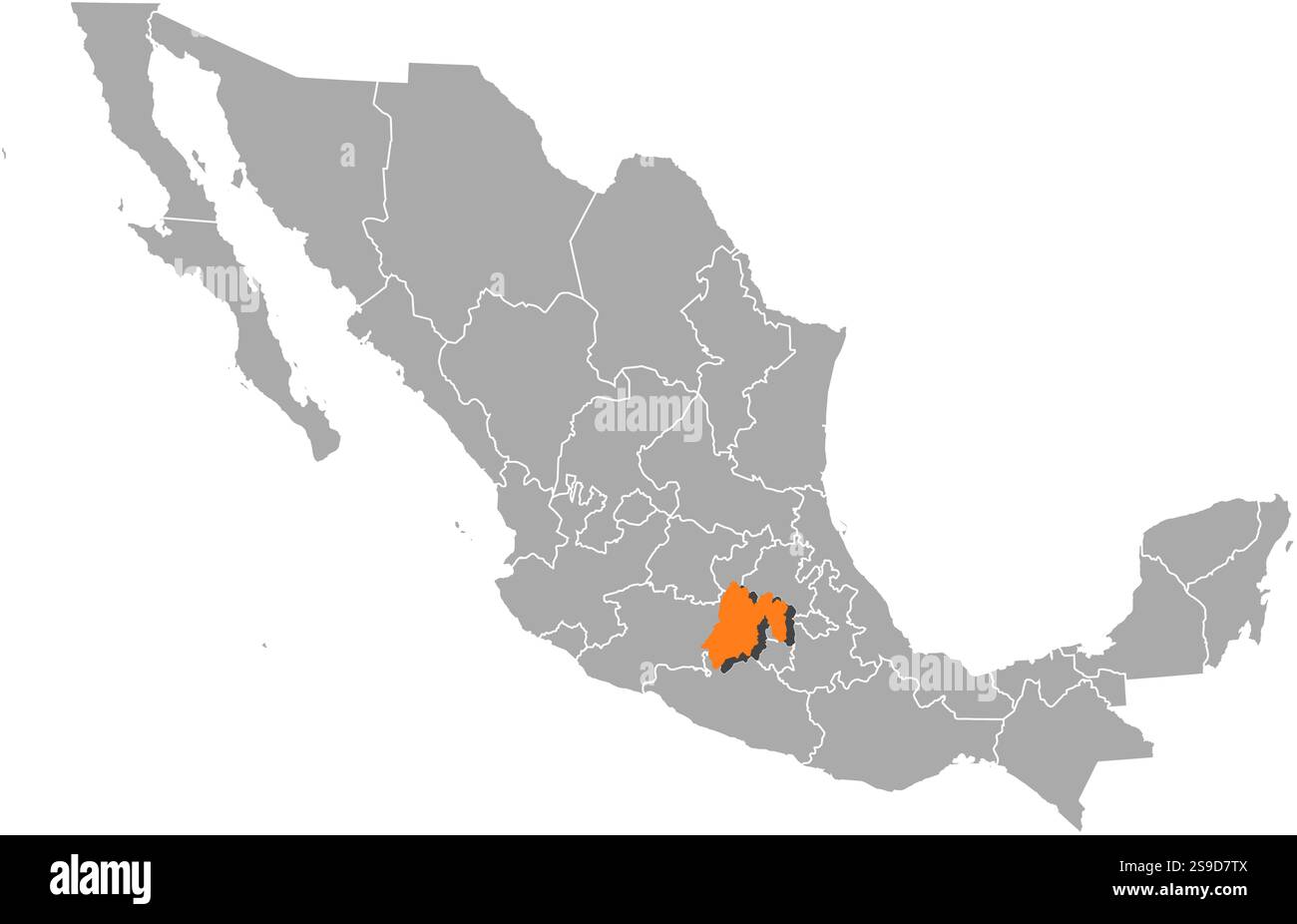 Carte du Mexique avec les provinces, État de Mexico est surligné en orange. Illustration de Vecteur