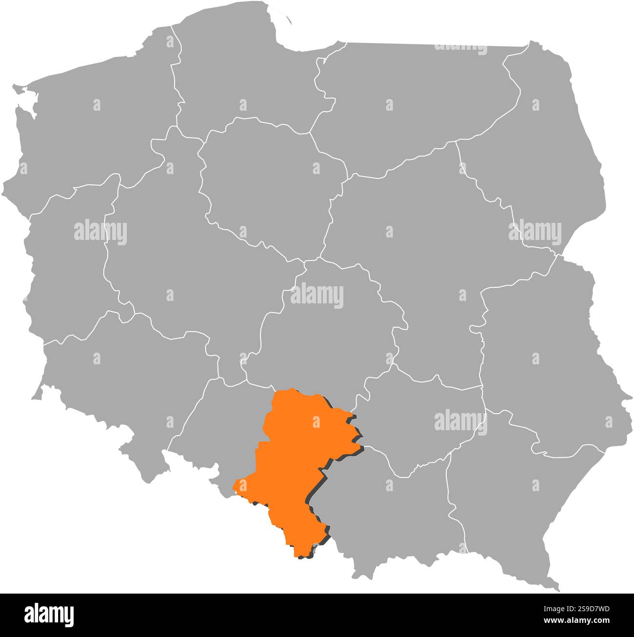 Carte de la Pologne avec les provinces, Silésie est surligné en orange. Illustration de Vecteur
