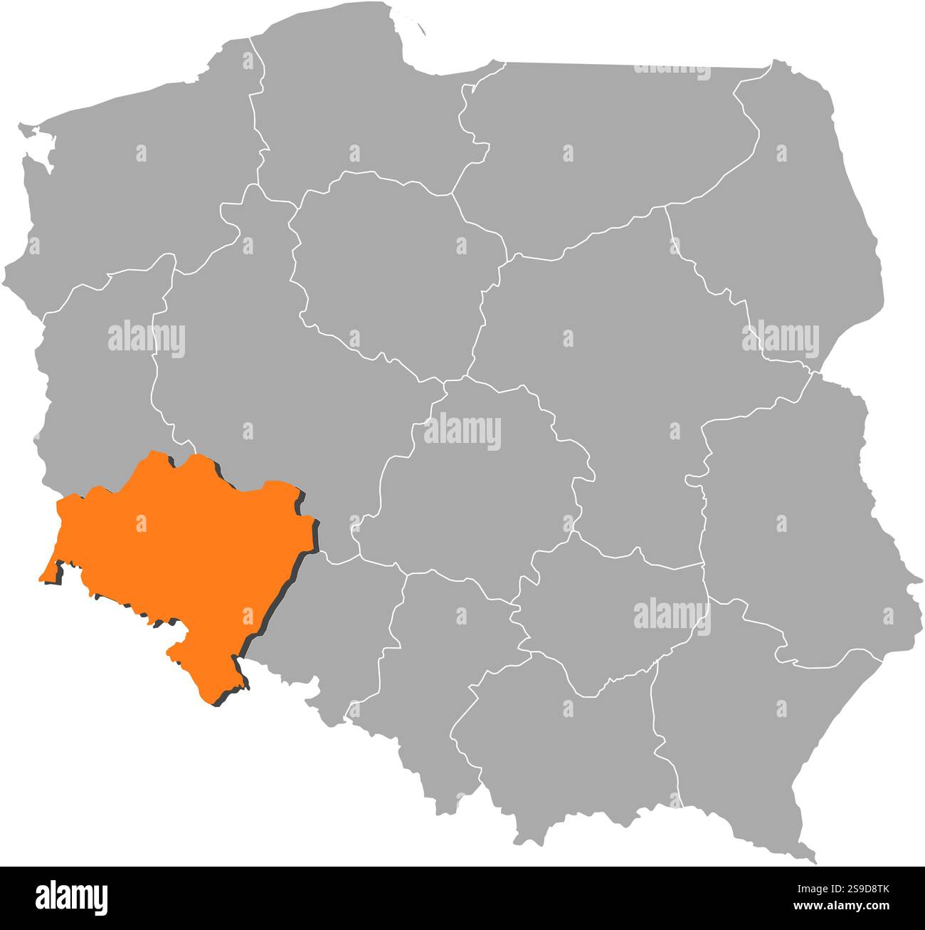 Carte de la Pologne avec les provinces, basse-Silésie est surlignée en orange. Illustration de Vecteur