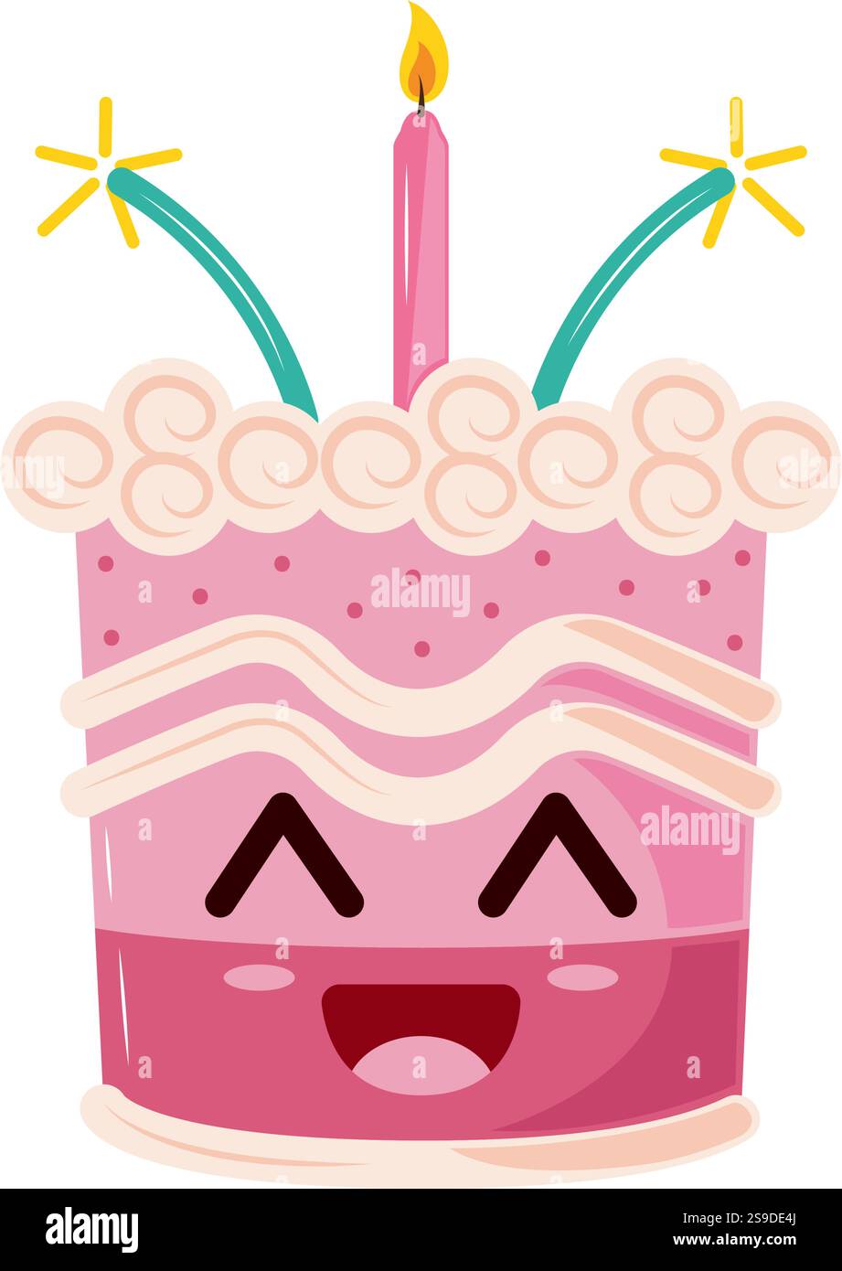 gâteau d'anniversaire kawaii Illustration de Vecteur