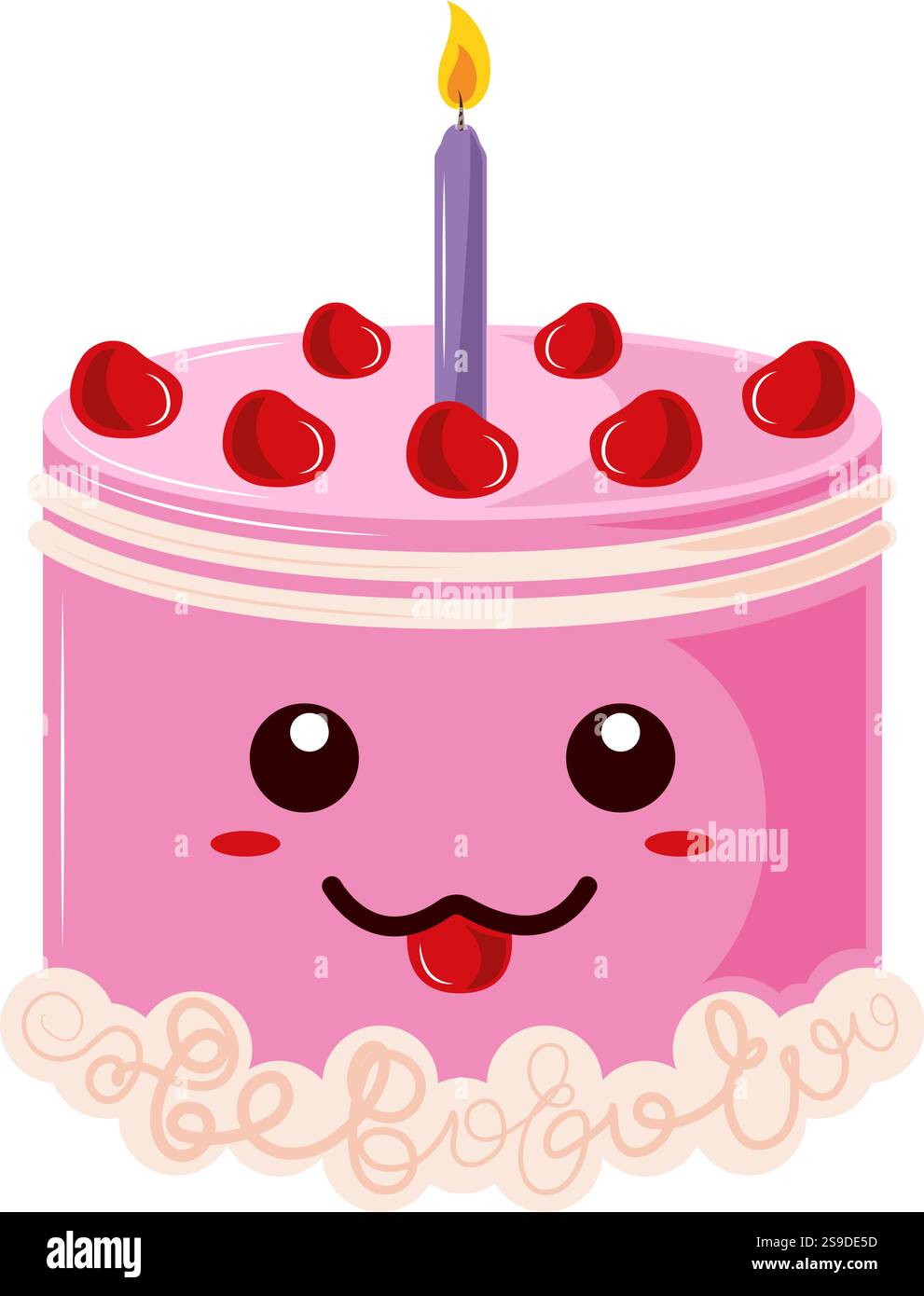 gâteau d'anniversaire kawaii et bougie Illustration de Vecteur
