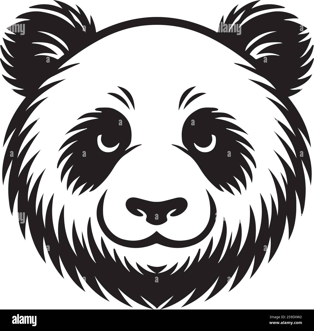 Modèle de vecteur de conception de silhouette de visage de Panda Bears sur un fond blanc. Panda avec un regard sérieux. logo panda. Illustration de Vecteur