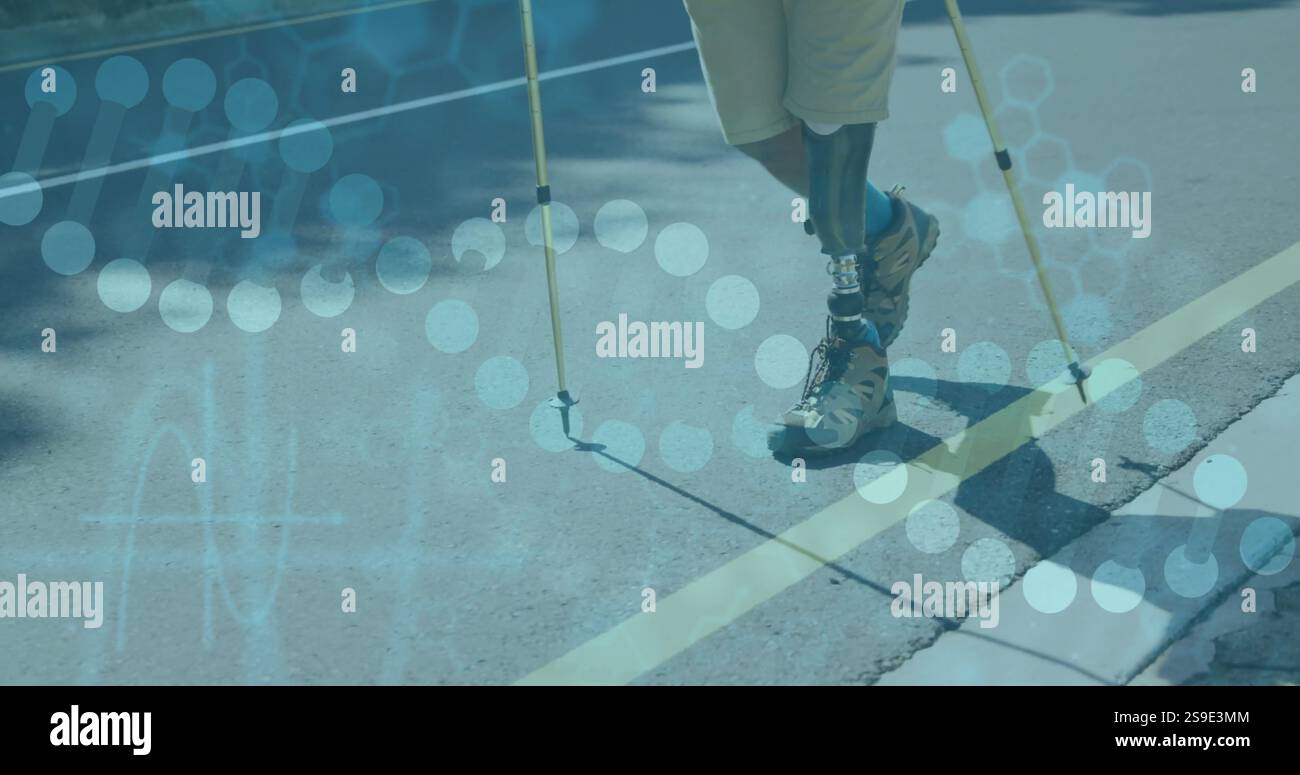 Marcher avec des jambes prothétiques, personne dans la rue au-dessus de l'image de technologie médicale Banque D'Images