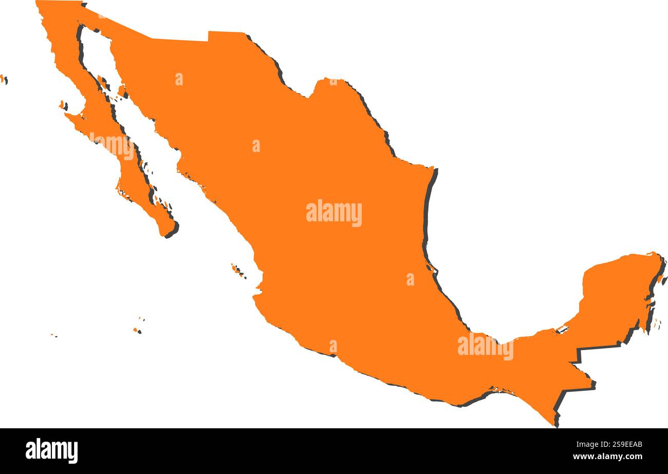 Carte du Mexique, remplie en orange. Illustration de Vecteur
