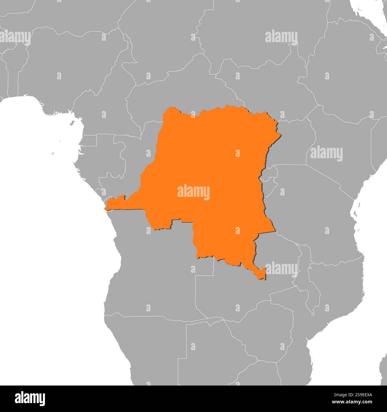 Carte de la République démocratique du Congo et des pays voisins, la République démocratique du Congo est surlignée en orange. Illustration de Vecteur