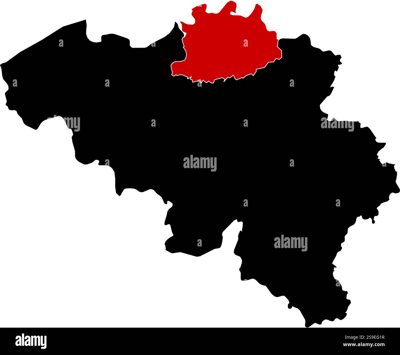 Carte de Belgique en noir, Anvers est surligné en rouge. Illustration de Vecteur