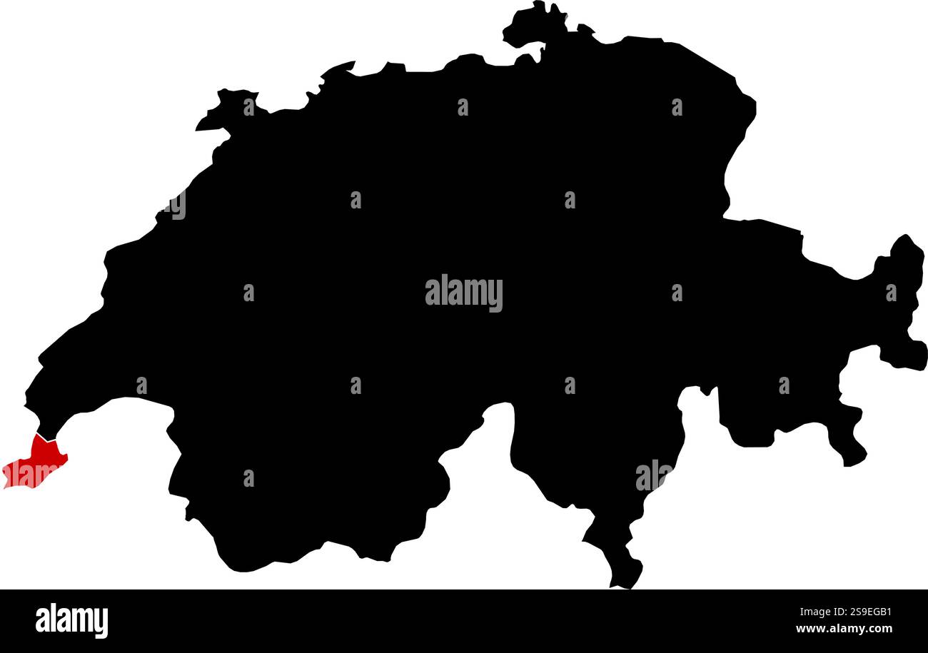 Carte de Swizerland en noir, Genève est surligné en rouge. Illustration de Vecteur