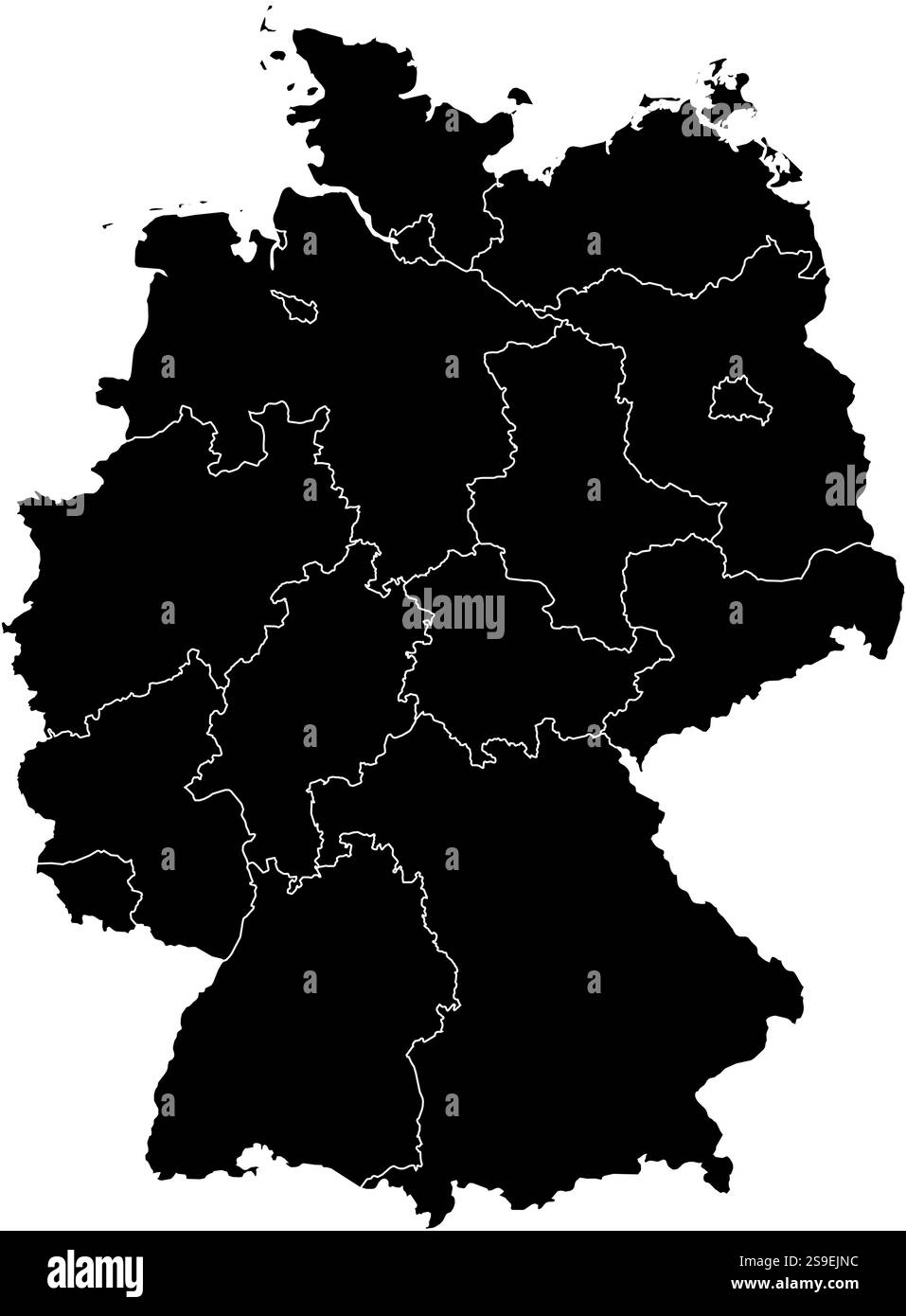 Carte de l'Allemagne en noir avec les provinces. Illustration de Vecteur