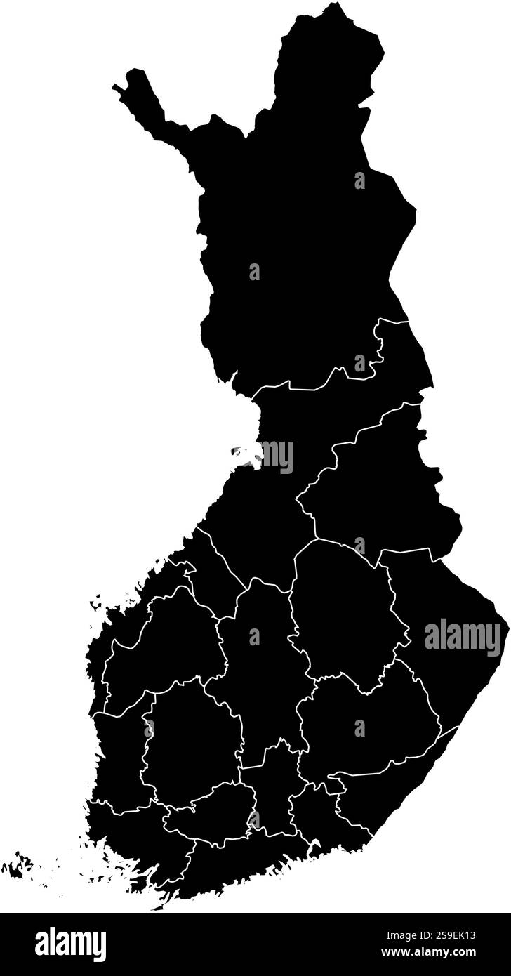 Carte de la Finlande en noir avec les provinces. Illustration de Vecteur