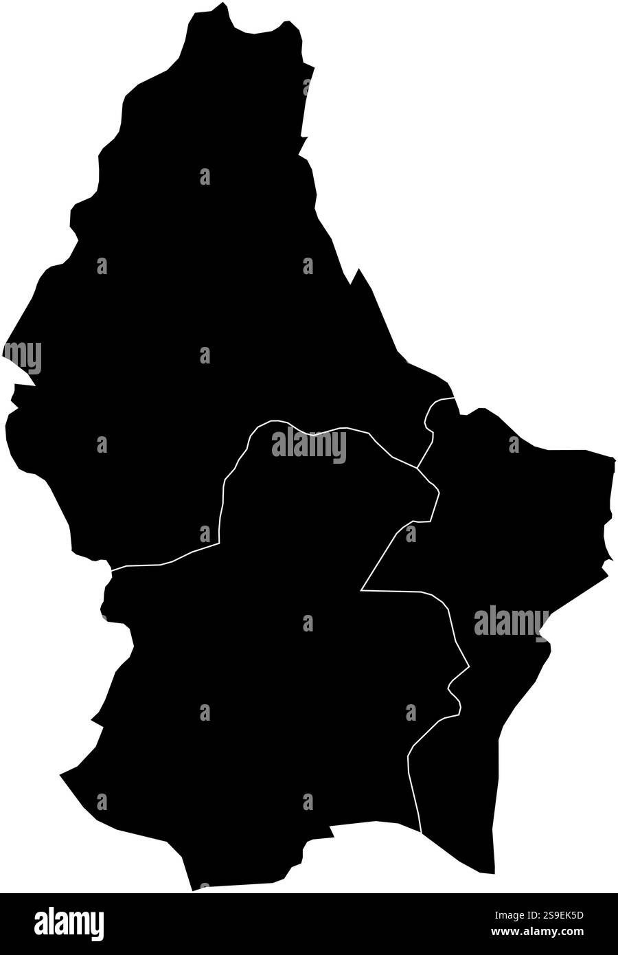 Carte du Luxembourg en noir avec les provinces. Illustration de Vecteur