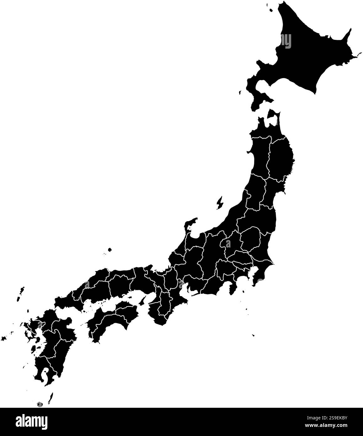 Carte du Japon en noir avec les provinces. Illustration de Vecteur