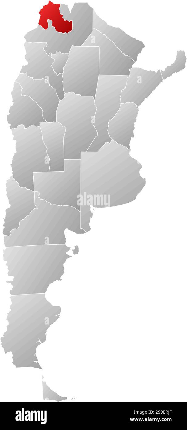 Carte de l'Argentine avec les provinces, rempli d'un gradient linéaire, Jujuy est mis en évidence. Illustration de Vecteur