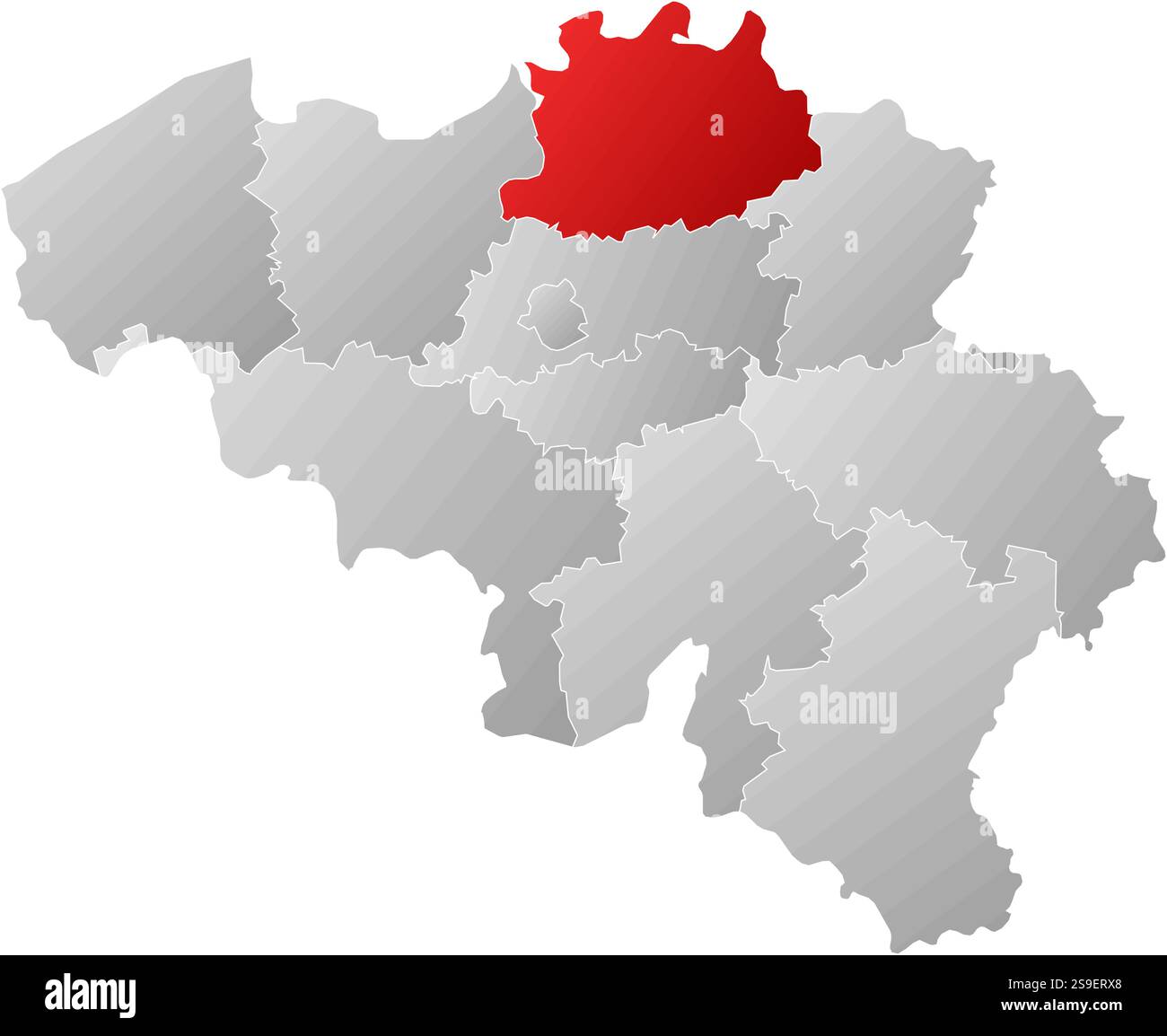 Carte de la Belgique avec les provinces, remplie d'un gradient linéaire, Anvers est mis en évidence. Illustration de Vecteur