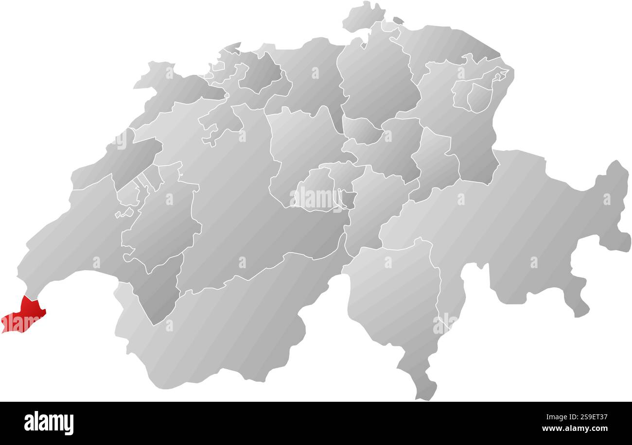 Carte du Swizerland avec les provinces, remplie d'un gradient linéaire, Genève est mise en évidence. Illustration de Vecteur