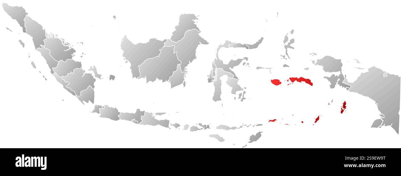 Carte de l'Indonésie avec les provinces, rempli d'un gradient linéaire, Maluku est mis en évidence. Illustration de Vecteur