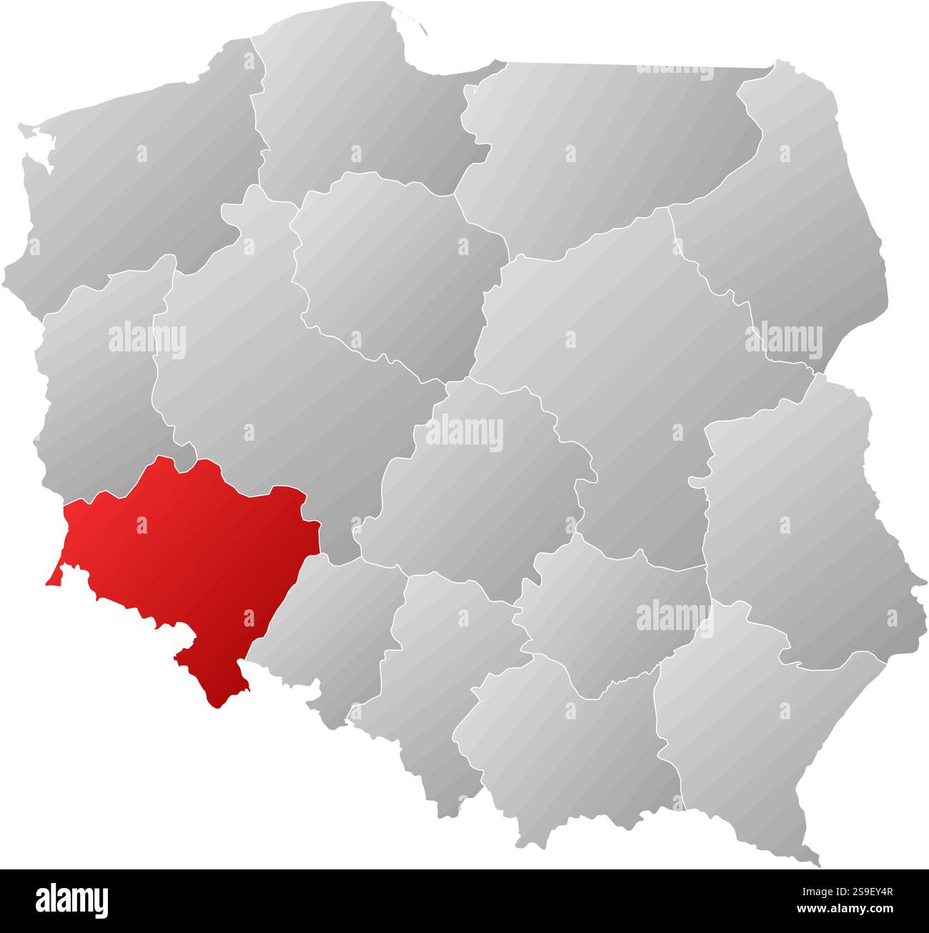Carte de la Pologne avec les provinces, remplie d'un gradient linéaire, basse Silésie est mise en évidence. Illustration de Vecteur