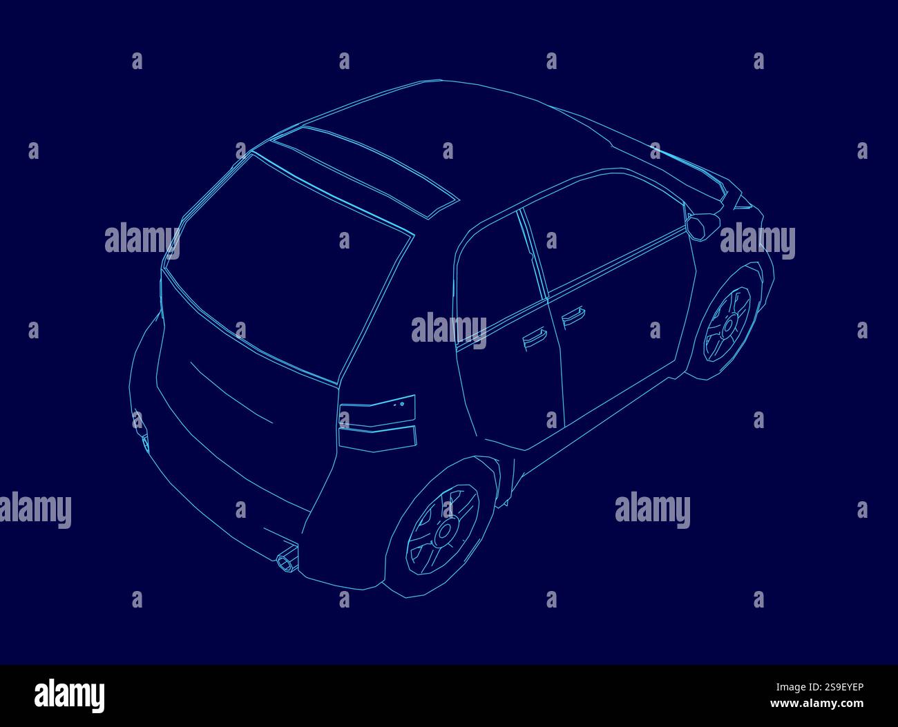 Contour de voiture bleu. La voiture est conçue pour être élégante et moderne, avec un look épuré et minimaliste. Vue isométrique Illustration de Vecteur