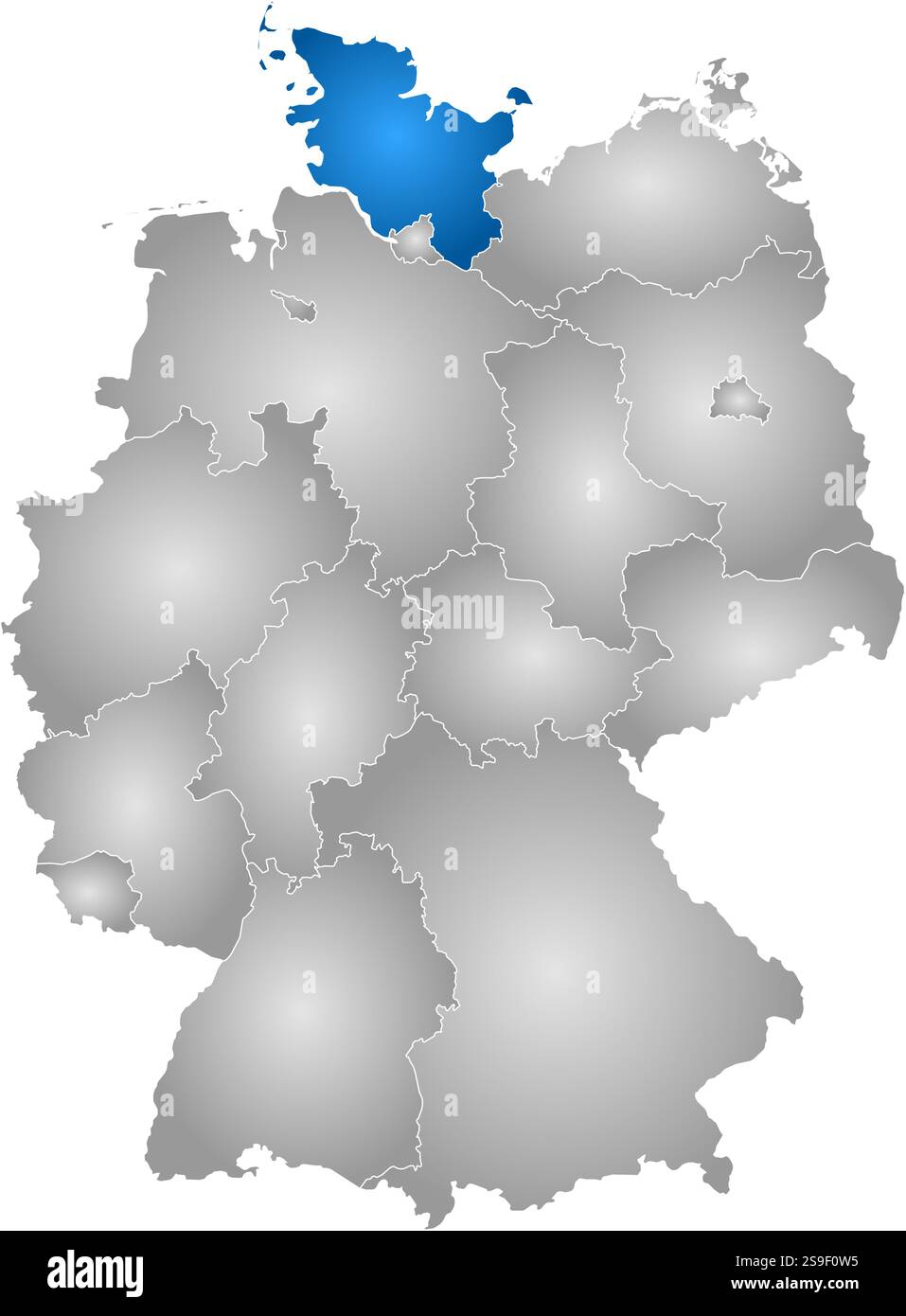Carte de l'Allemagne avec les provinces, rempli d'un gradient radial, Schleswig-Holstein est mis en évidence. Illustration de Vecteur