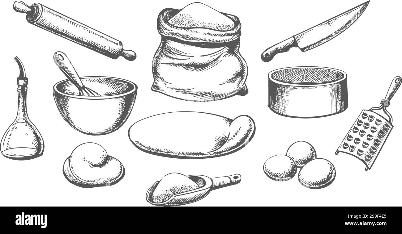 Croquis de boulangerie dessinés à la main Illustration de Vecteur