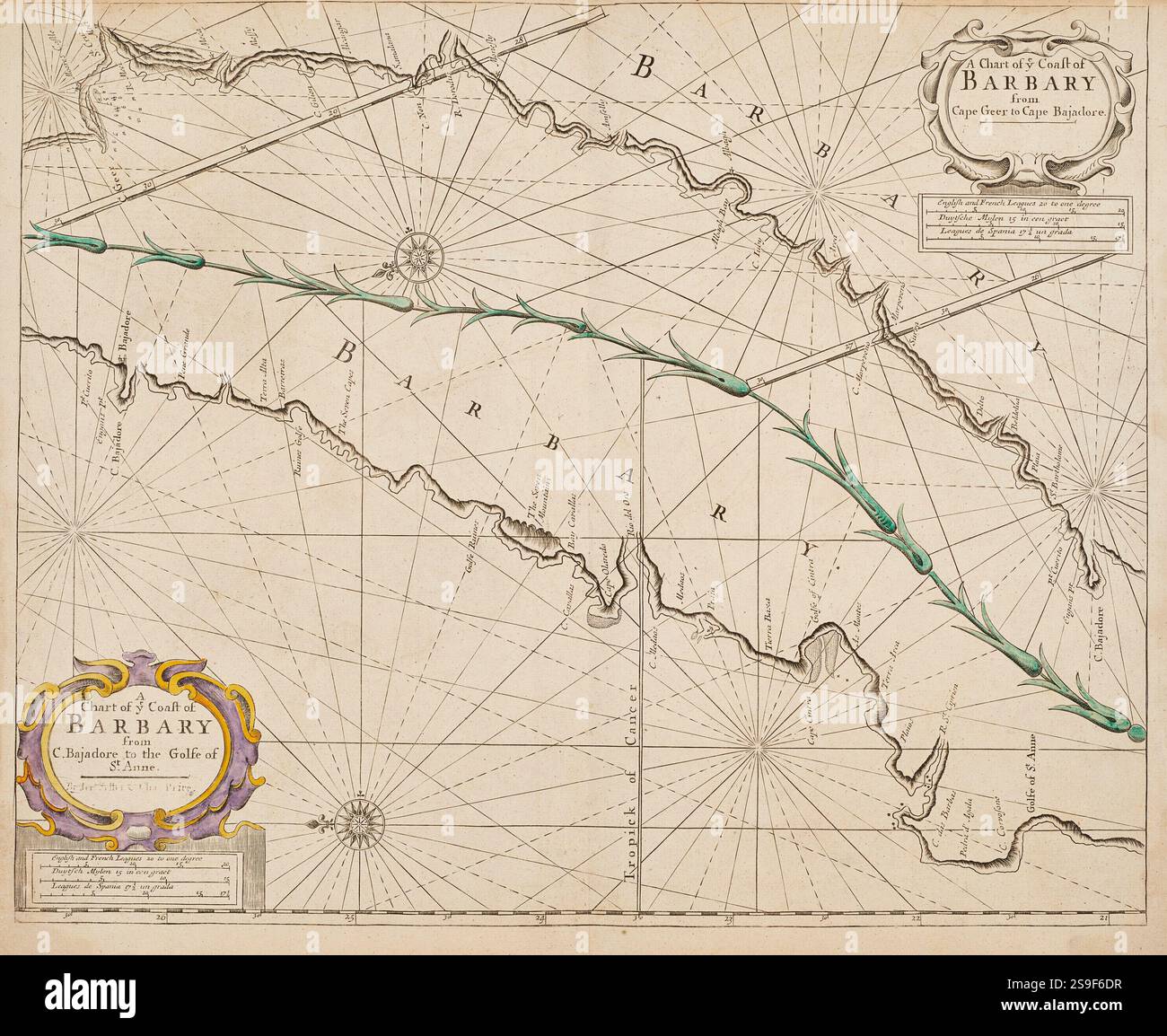 Une carte de la côte de BARBARIE de C. Bajadore au Golfe d'Anne, vers 1700 Banque D'Images