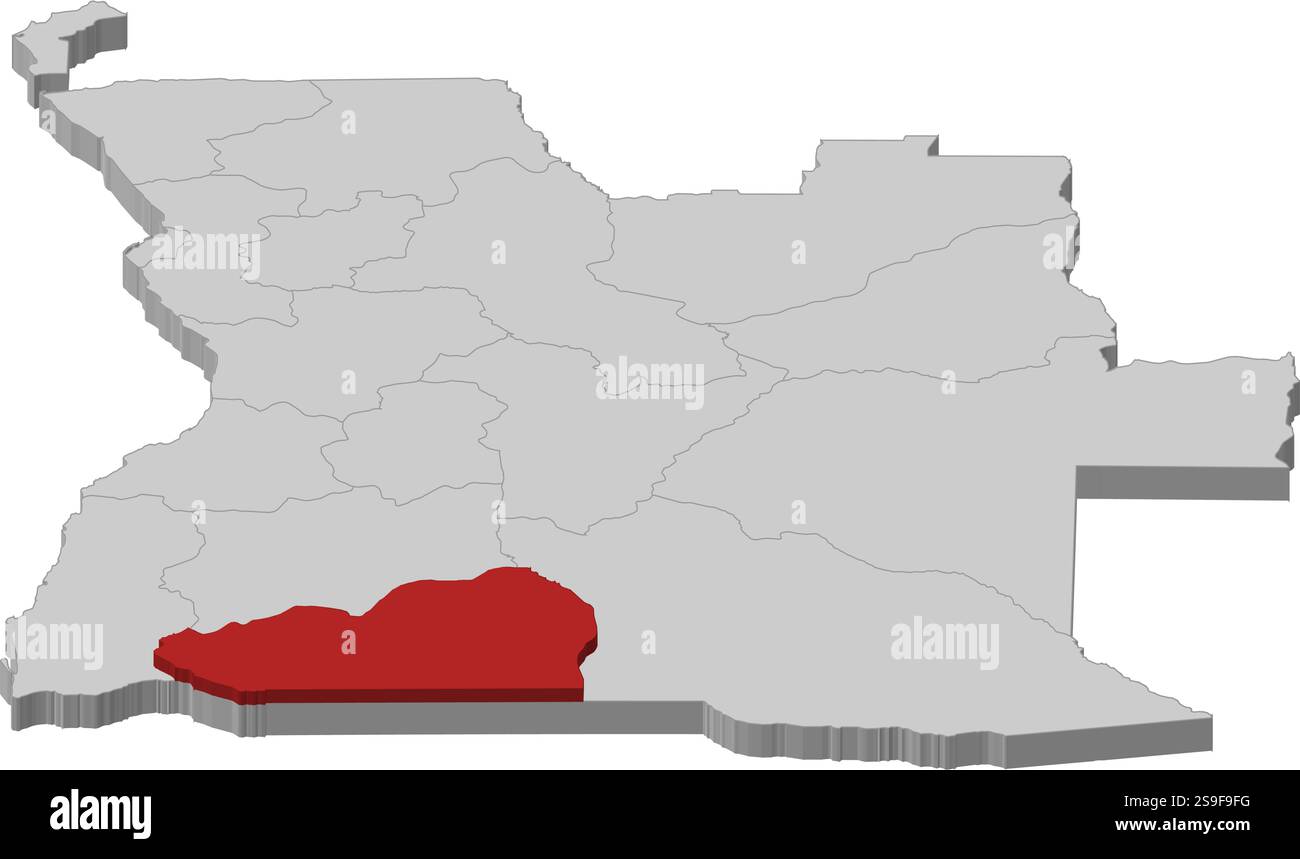 Carte de l'Angola comme une pièce grise, Cunene est surligné en rouge. Illustration de Vecteur