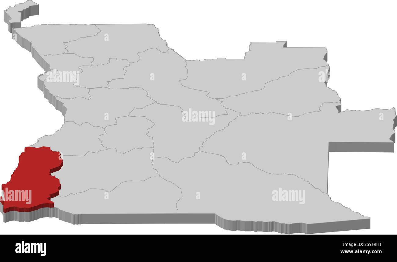 Carte de l'Angola comme une pièce grise, Namibe est surligné en rouge. Illustration de Vecteur