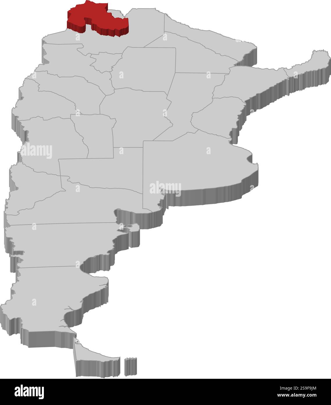 Carte de l'Argentine comme une pièce grise., Jujuy est surligné en rouge. Illustration de Vecteur