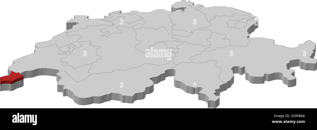 Carte de Swizerland comme une pièce grise., Genève est surligné en rouge. Illustration de Vecteur