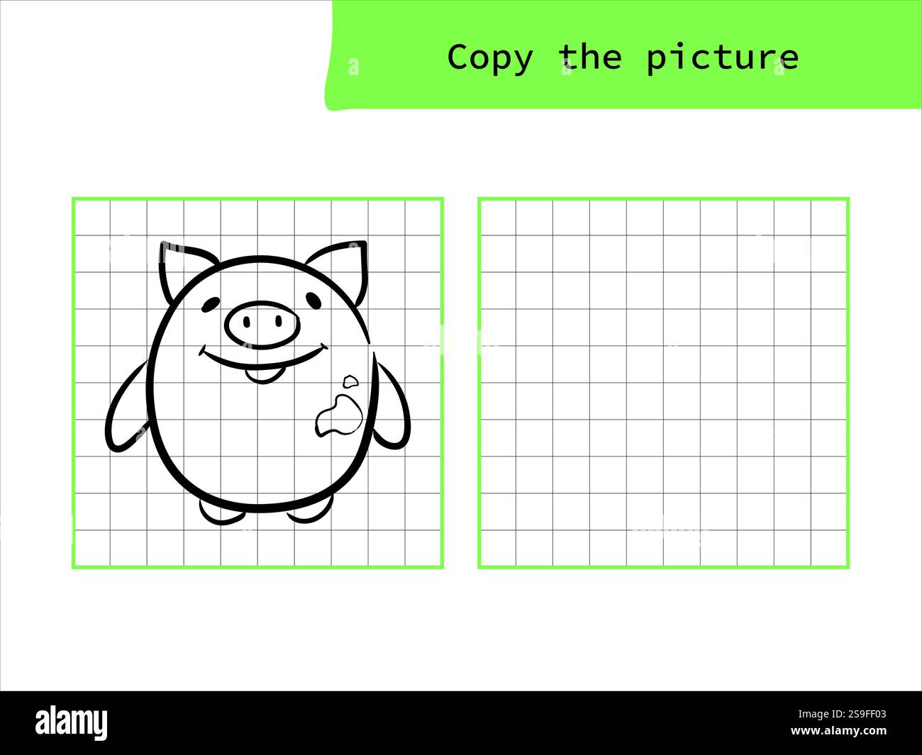Dessin de cochon mignon. Copiez la photo. Livre de coloriage. Jeu éducatif pour enfants. Illustration vectorielle de dessin animé Illustration de Vecteur