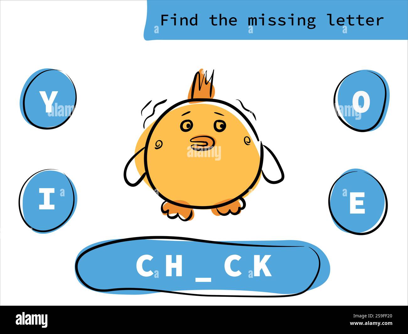 Trouvez la lettre manquante avec la poussette de dessin animé. Jeu éducatif pour les enfants. Feuille de travail d'orthographe en langue anglaise pour les enfants d'âge préscolaire Illustration de Vecteur