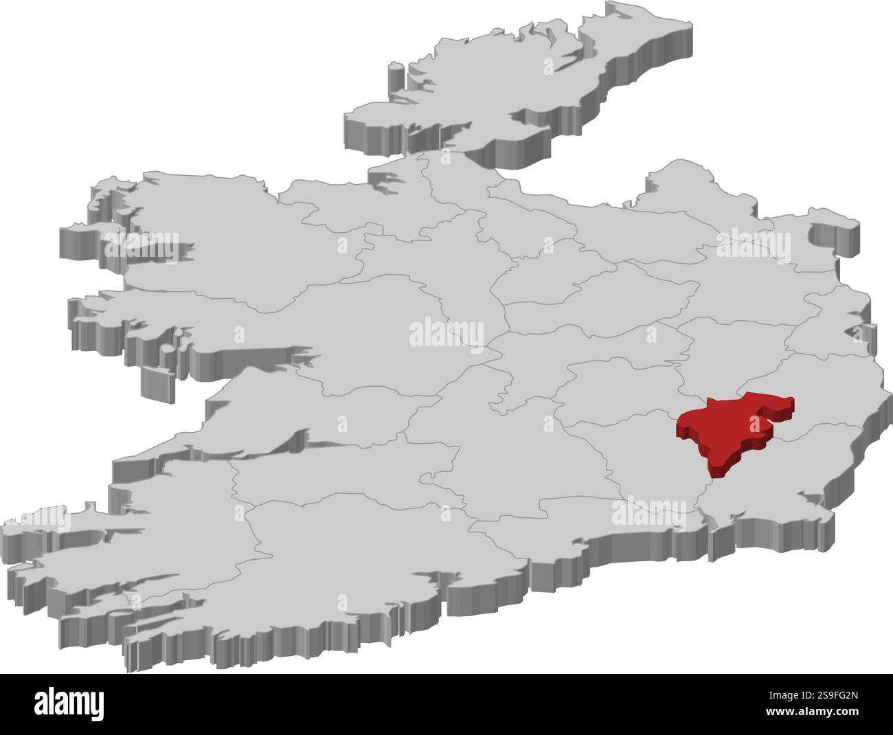 Carte de l'Irlande comme une pièce grise, Carlow est surligné en rouge. Illustration de Vecteur