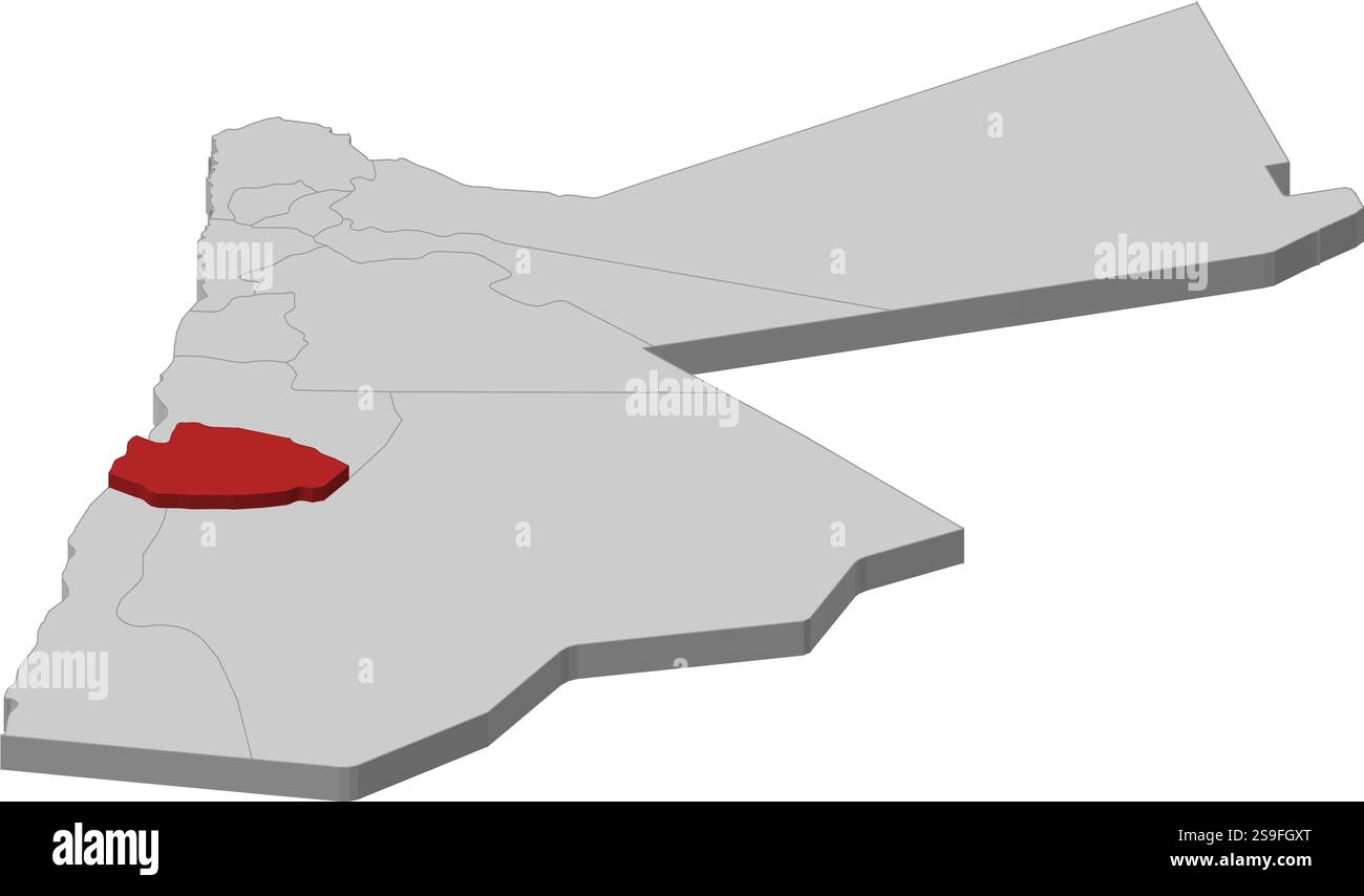 Carte de Jordanie comme une pièce grise, Tafilah est surligné en rouge. Illustration de Vecteur