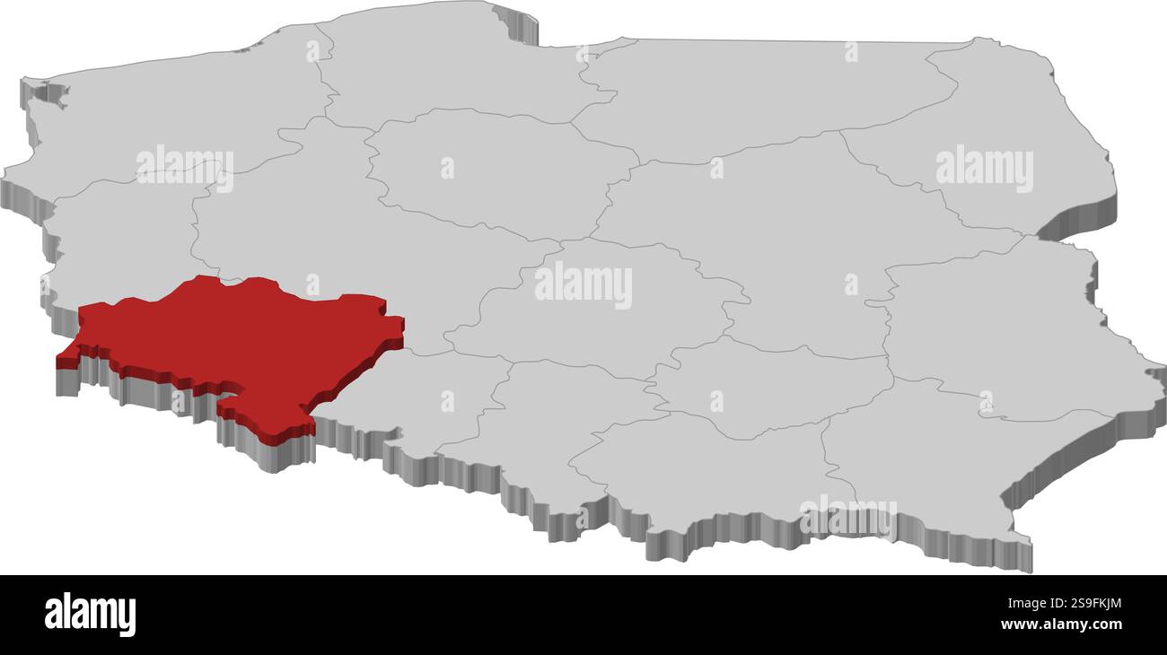 Carte de la Pologne comme une pièce grise., basse-Silésie est surlignée en rouge. Illustration de Vecteur