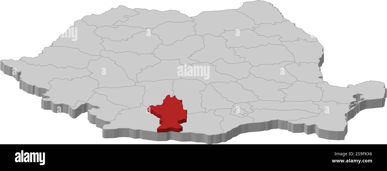 Carte de la Roumanie comme une pièce grise, Olt est surligné en rouge. Illustration de Vecteur