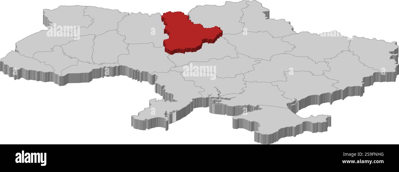 Carte de l'Ukraine comme une pièce grise, Kiev est surligné en rouge. Illustration de Vecteur