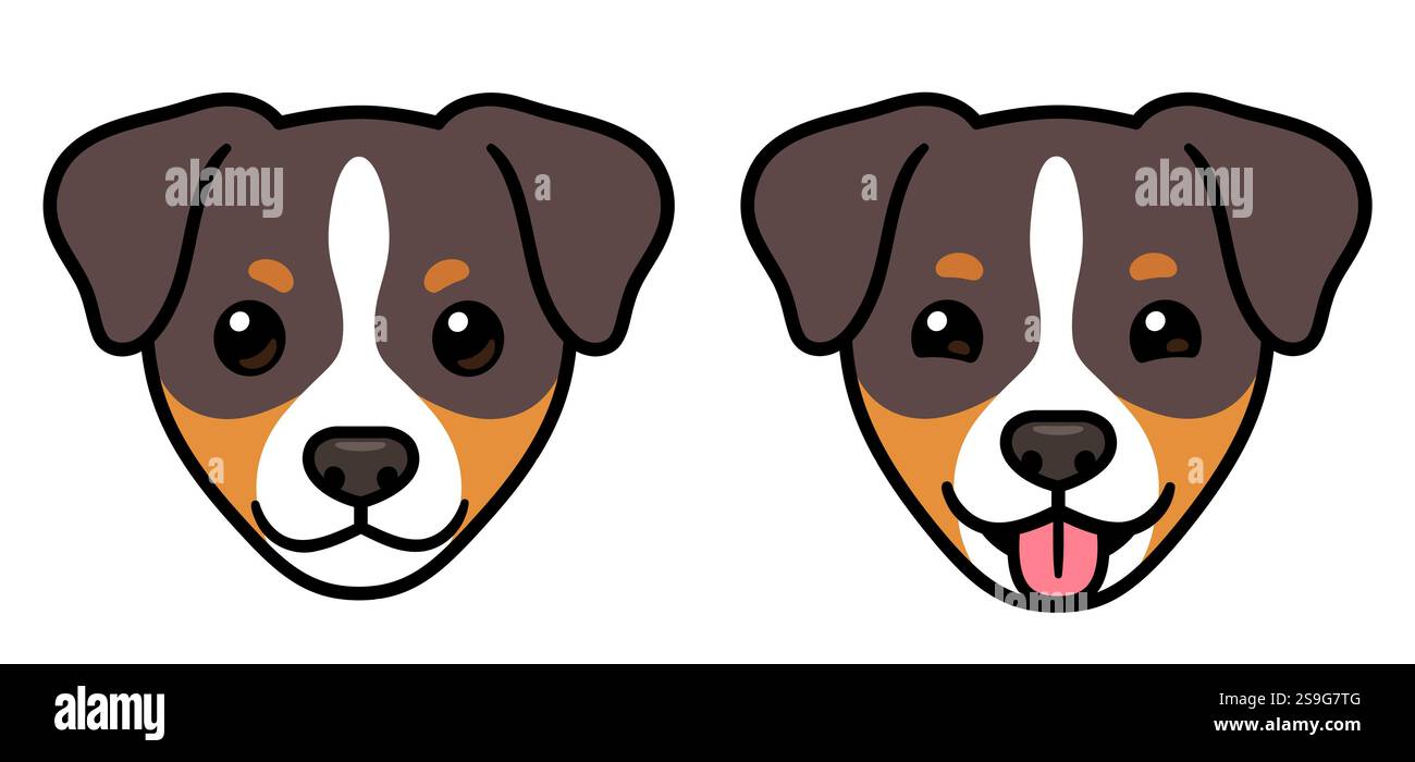 Dessin drôle de tête de chien de Terrier de dessin animé. Languette qui sort. Portrait de chiot mignon, illustration vectorielle clip art. Illustration de Vecteur