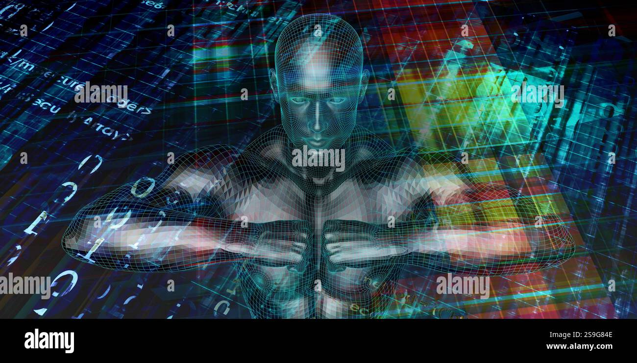 L'évolution de l'intelligence artificielle avec la conscience comme concept de haute technologie numérique Banque D'Images