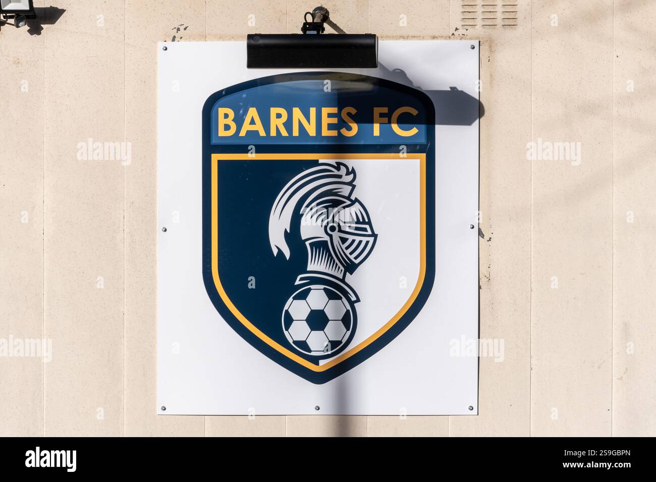 Badge Barnes Football Club (Barnes FC), Londres, Angleterre, Royaume-Uni Banque D'Images