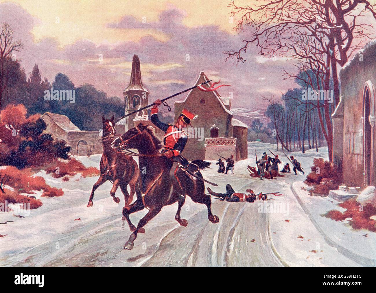 Soldats français pris dans une embuscade pendant la guerre franco-prussienne dite guerre franco-allemande, 1870. Banque D'Images