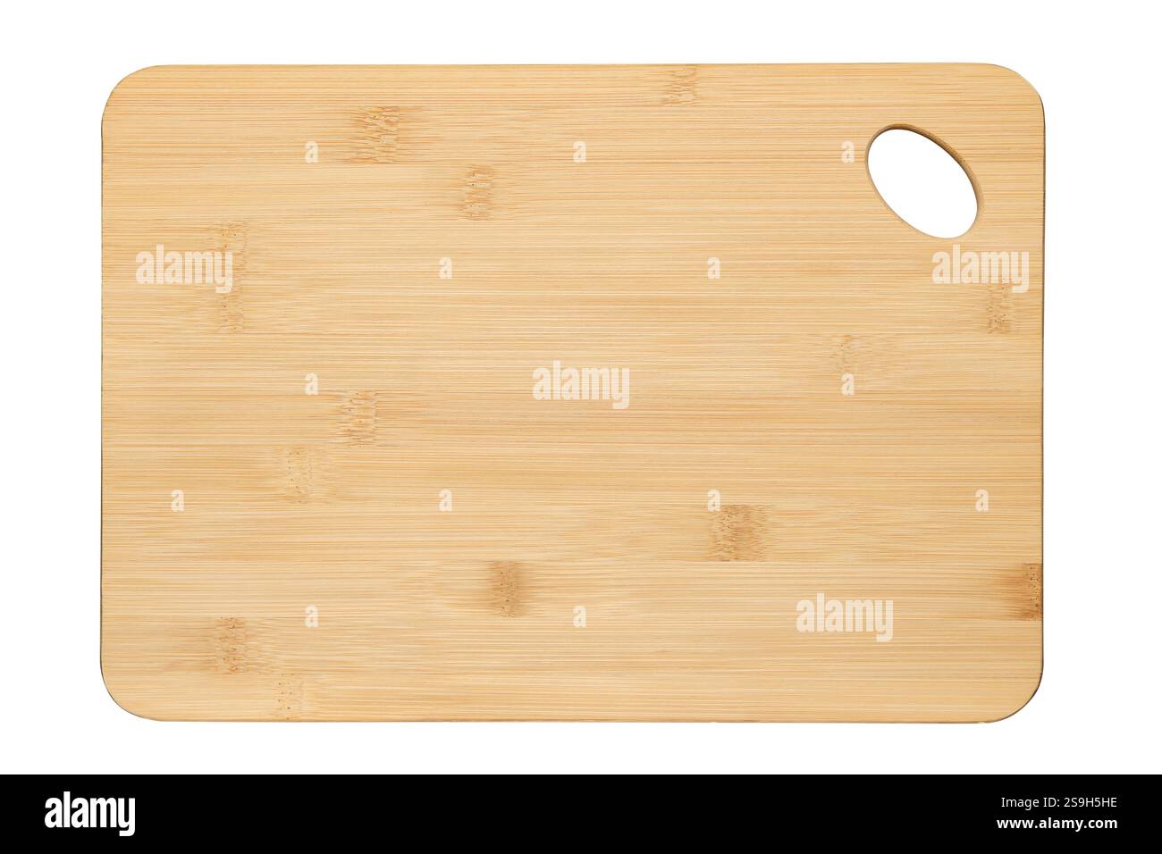 Planche à découper en bambou vue d'en haut, isolé sur blanc. Parfait pour le coiffage alimentaire, la présentation des produits. Banque D'Images